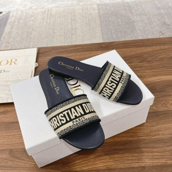 DIOR Dway Slide Deep Blue Embroidered Cotton - Picture 5 of 8